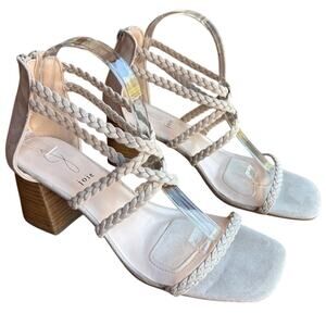 Joie Felina Braided Strap Square Toe Sandals w Block Heels, Zip Closures sz 9.5
